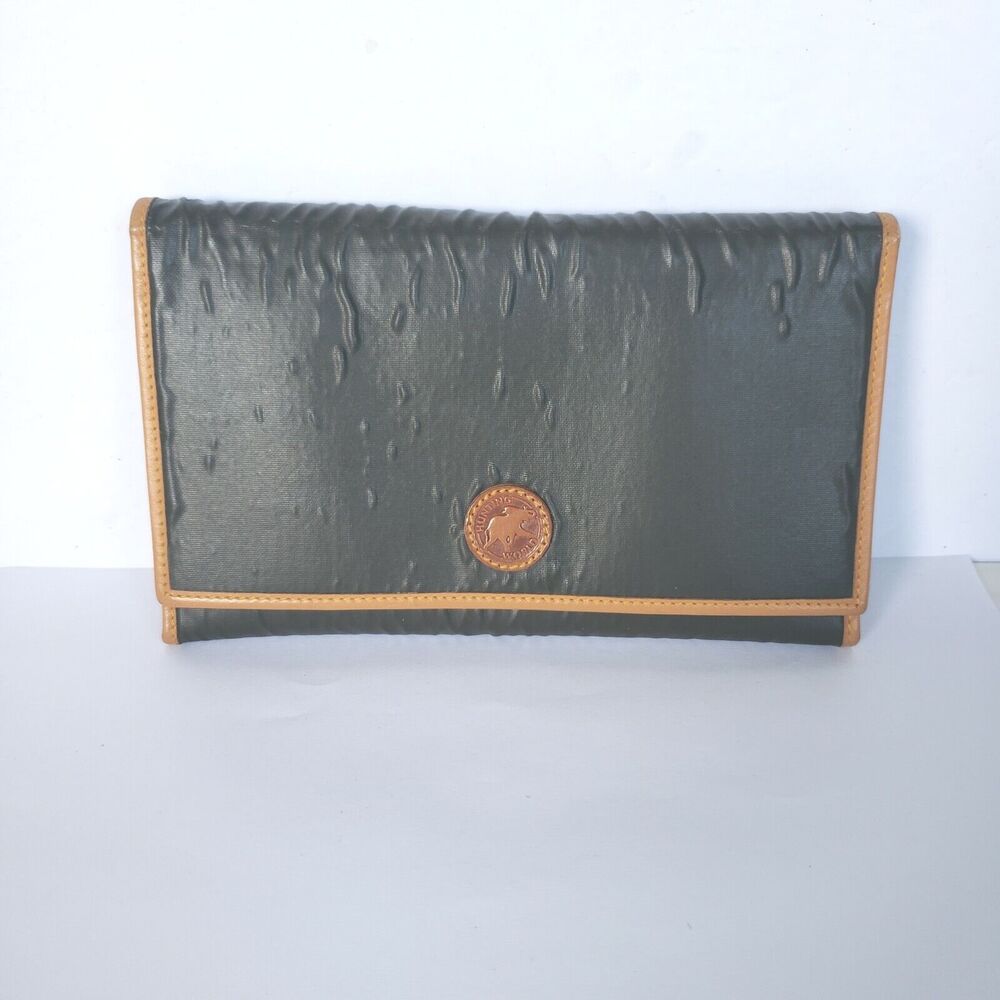 Hunting World Vintage Italian Tan Green Wallet Credit Card ID Holder Case Large